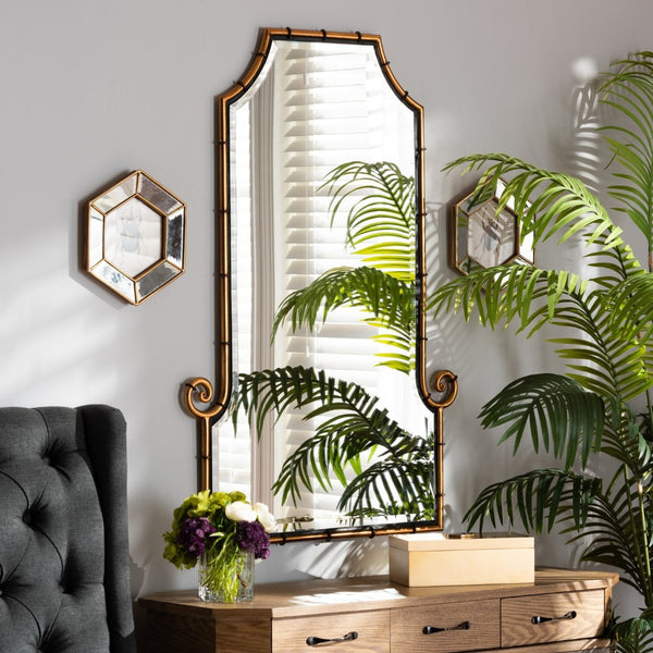 Baxton Studio Baxton Studio Layan Glam Bamboo-Inspired Gold Accent Mirror - Chic Hollywood Regency Style Decor RXW-10065