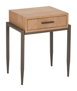 Zuo Modern Verec Side Table Fir Wood Frame with Drawer Storage for Bedroom or Living Room 110723