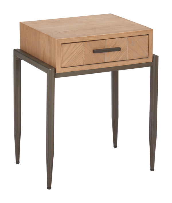 Zuo Modern Verec Side Table Fir Wood Frame with Drawer Storage for Bedroom or Living Room 110723