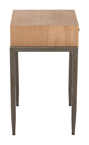 Verec Side Table Fir Wood Frame with Drawer Storage for Bedroom or Living Room