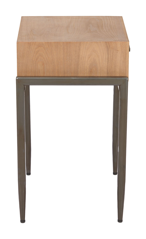 Verec Side Table Fir Wood Frame with Drawer Storage for Bedroom or Living Room