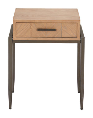 Verec Side Table Fir Wood Frame with Drawer Storage for Bedroom or Living Room