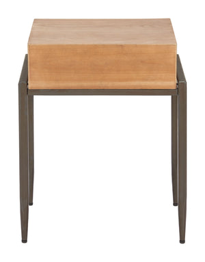 Verec Side Table Fir Wood Frame with Drawer Storage for Bedroom or Living Room