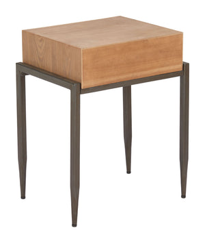 Verec Side Table Fir Wood Frame with Drawer Storage for Bedroom or Living Room