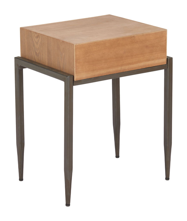 Verec Side Table Fir Wood Frame with Drawer Storage for Bedroom or Living Room
