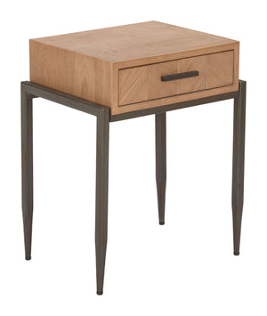 Verec Side Table Fir Wood Frame with Drawer Storage for Bedroom or Living Room