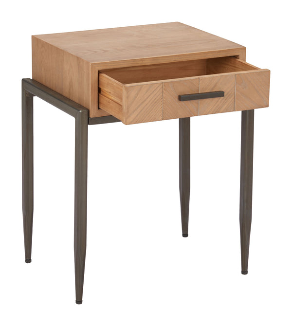 Verec Side Table Fir Wood Frame with Drawer Storage for Bedroom or Living Room