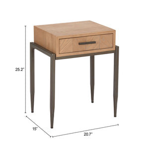 Verec Side Table Fir Wood Frame with Drawer Storage for Bedroom or Living Room