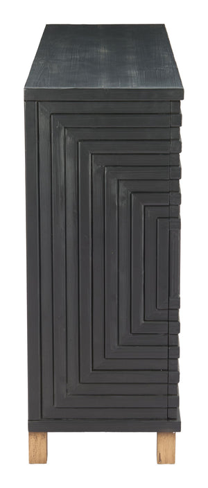 Trazo Matte Black Fir Wood Storage Cabinet with Four Doors for Living Room