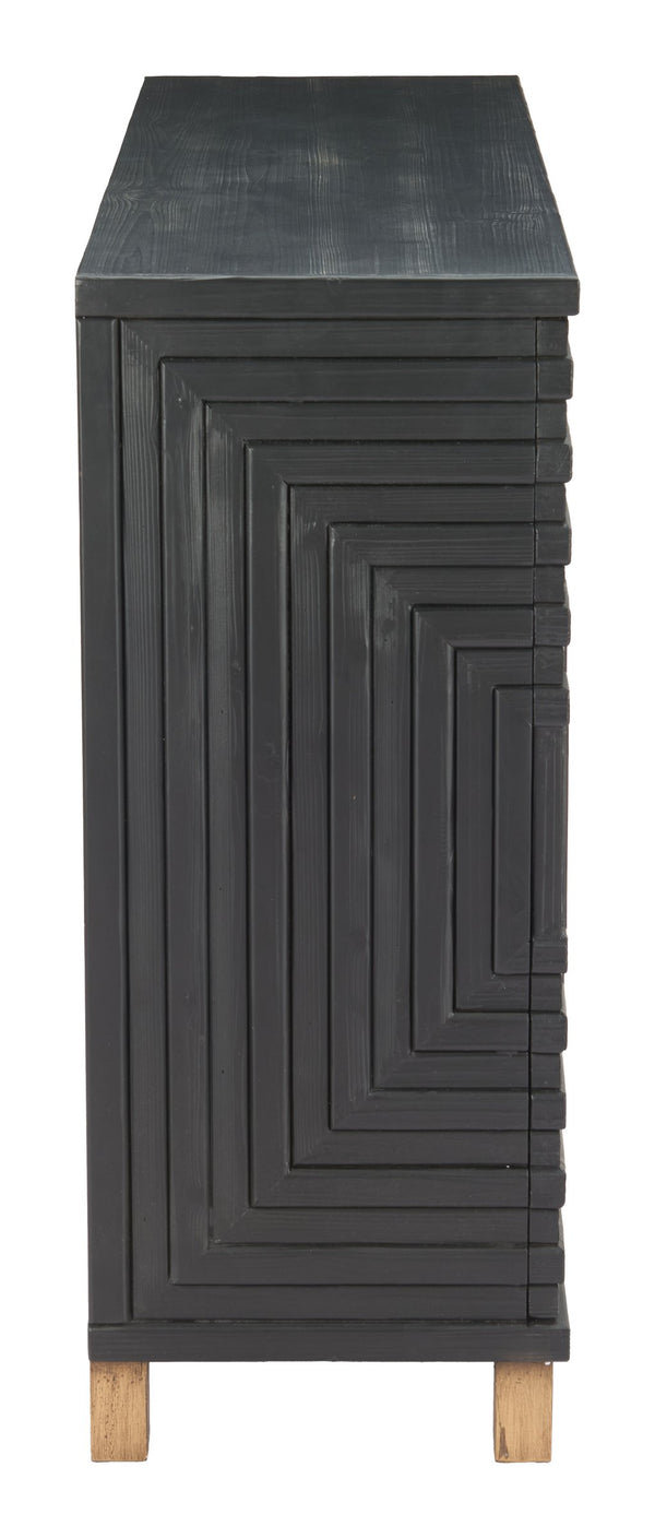 Trazo Matte Black Fir Wood Storage Cabinet with Four Doors for Living Room