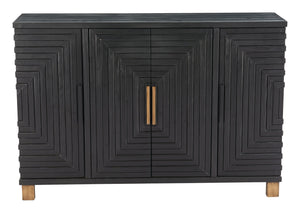 Trazo Matte Black Fir Wood Storage Cabinet with Four Doors for Living Room