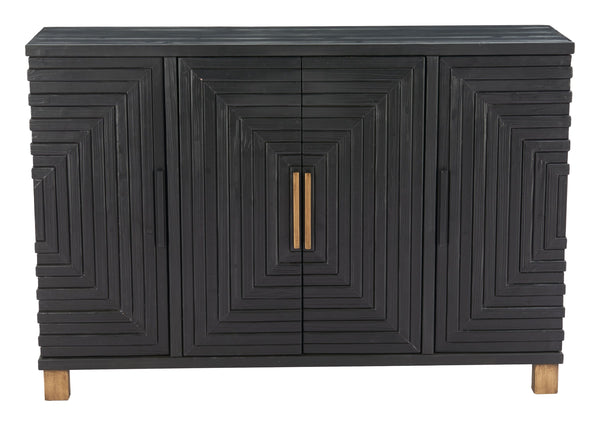 Trazo Matte Black Fir Wood Storage Cabinet with Four Doors for Living Room