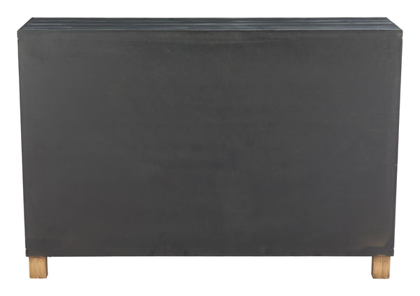 Trazo Matte Black Fir Wood Storage Cabinet with Four Doors for Living Room