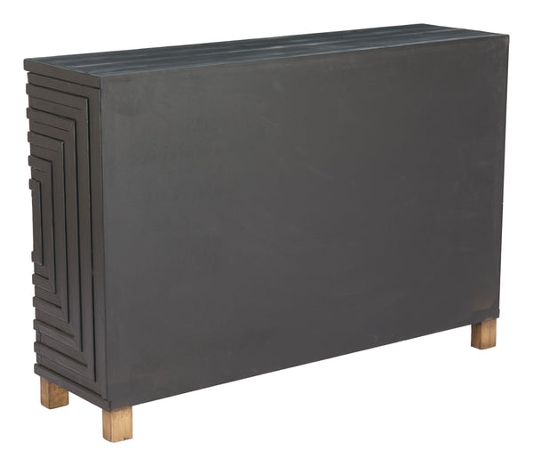 Trazo Matte Black Fir Wood Storage Cabinet with Four Doors for Living Room