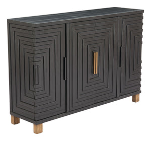 Trazo Matte Black Fir Wood Storage Cabinet with Four Doors for Living Room