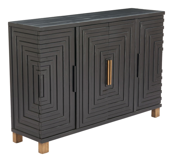 Trazo Matte Black Fir Wood Storage Cabinet with Four Doors for Living Room