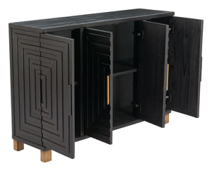 Trazo Matte Black Fir Wood Storage Cabinet with Four Doors for Living Room