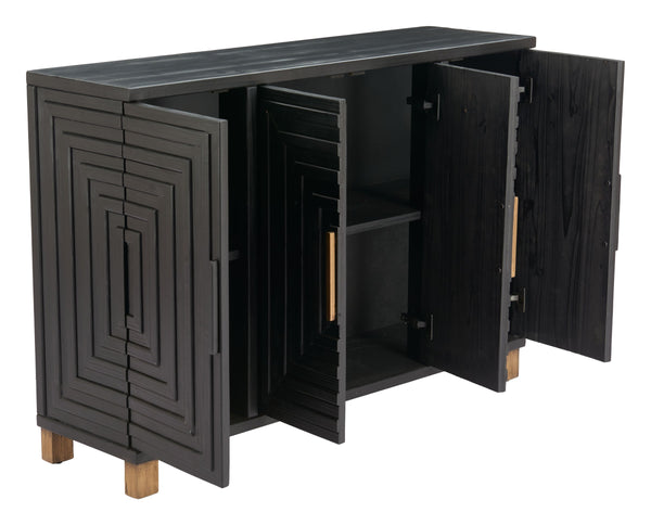 Trazo Matte Black Fir Wood Storage Cabinet with Four Doors for Living Room