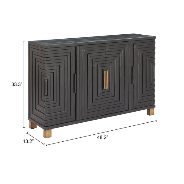 Trazo Matte Black Fir Wood Storage Cabinet with Four Doors for Living Room