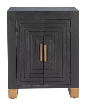 Trazo Fir Wood Matte Black Side Table with Concealed Shelving for Modern Living