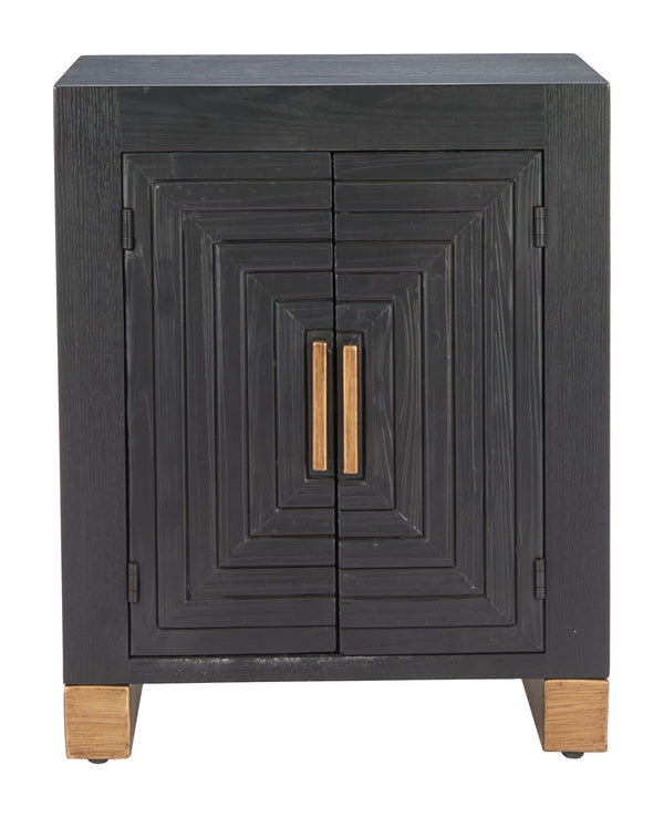 Trazo Fir Wood Matte Black Side Table with Concealed Shelving for Modern Living