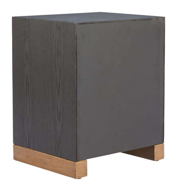 Trazo Fir Wood Matte Black Side Table with Concealed Shelving for Modern Living