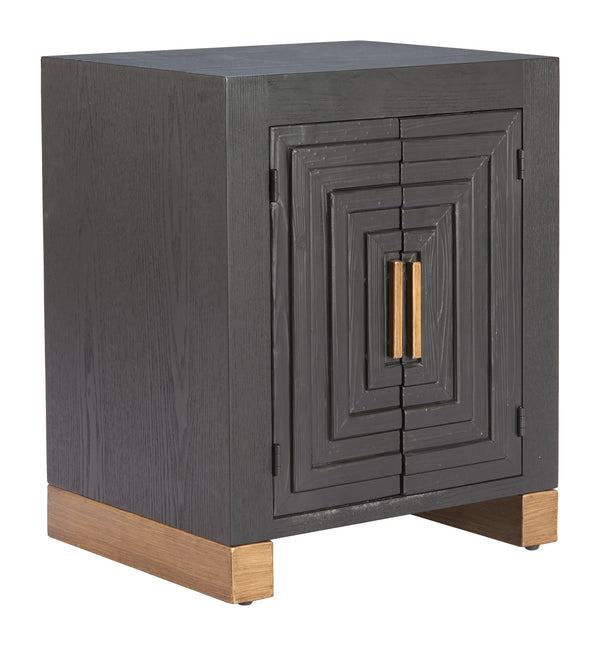 Trazo Fir Wood Matte Black Side Table with Concealed Shelving for Modern Living
