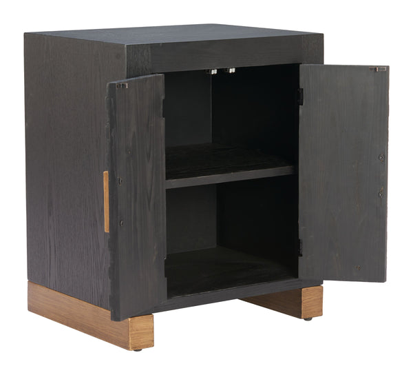 Trazo Fir Wood Matte Black Side Table with Concealed Shelving for Modern Living