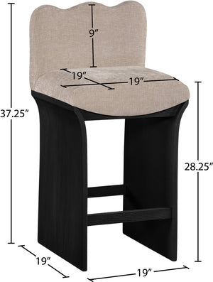 Meridian Furniture Shaw Chenille Upholstered Countertop Stool with Art Deco Curves and Oak Veneer Base 11072Beige-C