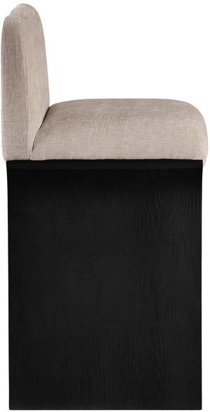 Meridian Furniture Shaw Chenille Upholstered Countertop Stool with Art Deco Curves and Oak Veneer Base 11072Beige-C