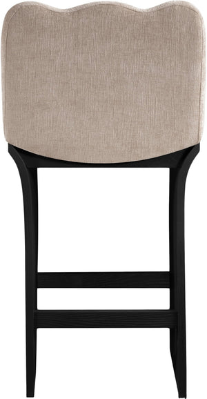 Meridian Furniture Shaw Chenille Upholstered Countertop Stool with Art Deco Curves and Oak Veneer Base 11072Beige-C