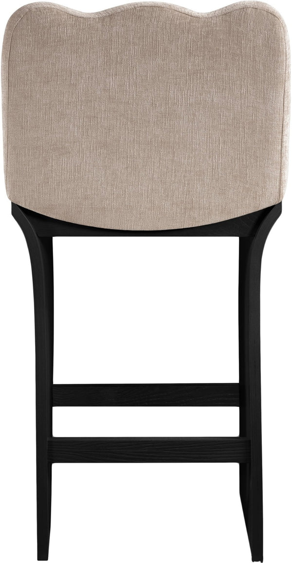 Meridian Furniture Shaw Chenille Upholstered Countertop Stool with Art Deco Curves and Oak Veneer Base 11072Beige-C