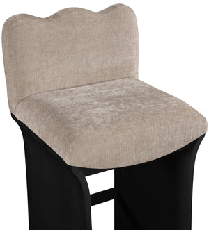 Meridian Furniture Shaw Chenille Upholstered Countertop Stool with Art Deco Curves and Oak Veneer Base 11072Beige-C
