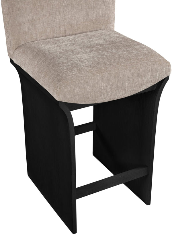 Meridian Furniture Shaw Chenille Upholstered Countertop Stool with Art Deco Curves and Oak Veneer Base 11072Beige-C