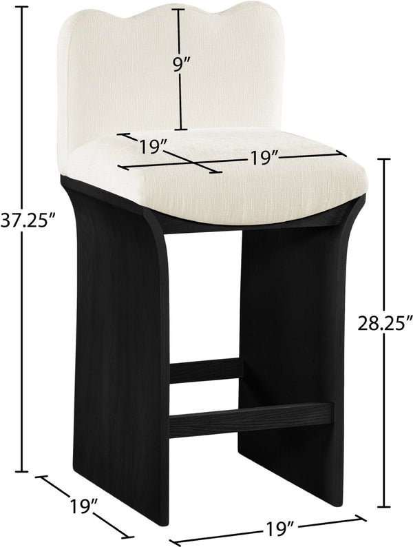 Meridian Furniture Shaw Cream Chenille Art Deco Counter Stool with Black Oak Base for Kitchen Islands 11072Cream-C
