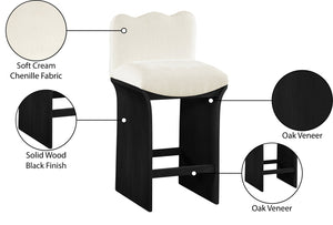 Meridian Furniture Shaw Cream Chenille Art Deco Counter Stool with Black Oak Base for Kitchen Islands 11072Cream-C