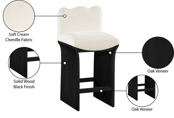 Meridian Furniture Shaw Cream Chenille Art Deco Counter Stool with Black Oak Base for Kitchen Islands 11072Cream-C