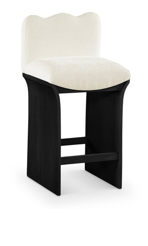 Meridian Furniture Shaw Cream Chenille Art Deco Counter Stool with Black Oak Base for Kitchen Islands 11072Cream-C