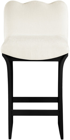 Meridian Furniture Shaw Cream Chenille Art Deco Counter Stool with Black Oak Base for Kitchen Islands 11072Cream-C