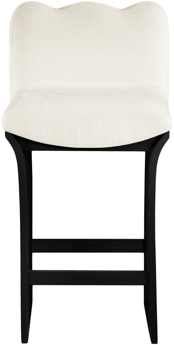 Meridian Furniture Shaw Cream Chenille Art Deco Counter Stool with Black Oak Base for Kitchen Islands 11072Cream-C