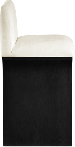 Meridian Furniture Shaw Cream Chenille Art Deco Counter Stool with Black Oak Base for Kitchen Islands 11072Cream-C