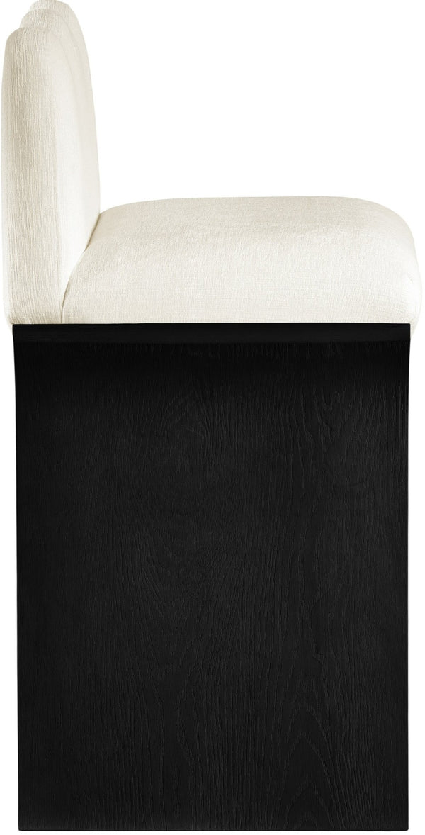 Meridian Furniture Shaw Cream Chenille Art Deco Counter Stool with Black Oak Base for Kitchen Islands 11072Cream-C