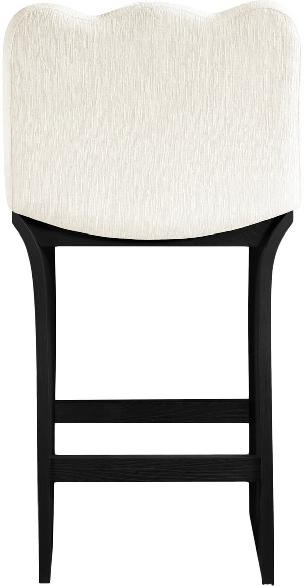 Meridian Furniture Shaw Cream Chenille Art Deco Counter Stool with Black Oak Base for Kitchen Islands 11072Cream-C