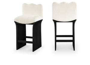 Meridian Furniture Shaw Cream Chenille Art Deco Counter Stool with Black Oak Base for Kitchen Islands 11072Cream-C