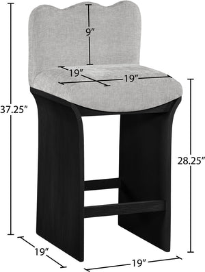 Meridian Furniture Shaw Art Deco Counter Stool with Grey Chenille Seat and Black Oak Veneer Base 11072Grey-C