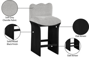 Meridian Furniture Shaw Art Deco Counter Stool with Grey Chenille Seat and Black Oak Veneer Base 11072Grey-C