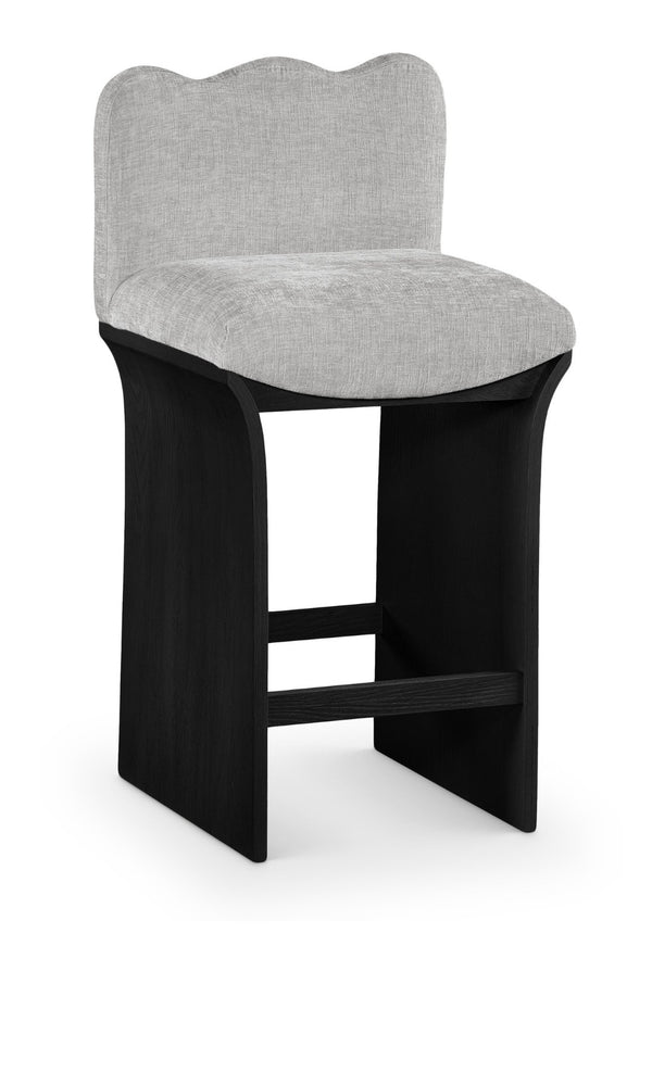 Meridian Furniture Shaw Art Deco Counter Stool with Grey Chenille Seat and Black Oak Veneer Base 11072Grey-C