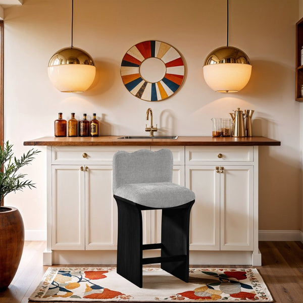 Meridian Furniture Shaw Art Deco Counter Stool with Grey Chenille Seat and Black Oak Veneer Base 11072Grey-C