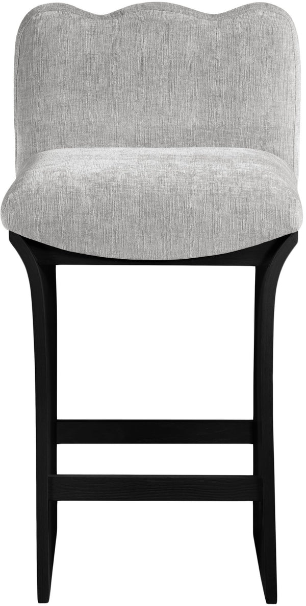 Meridian Furniture Shaw Art Deco Counter Stool with Grey Chenille Seat and Black Oak Veneer Base 11072Grey-C