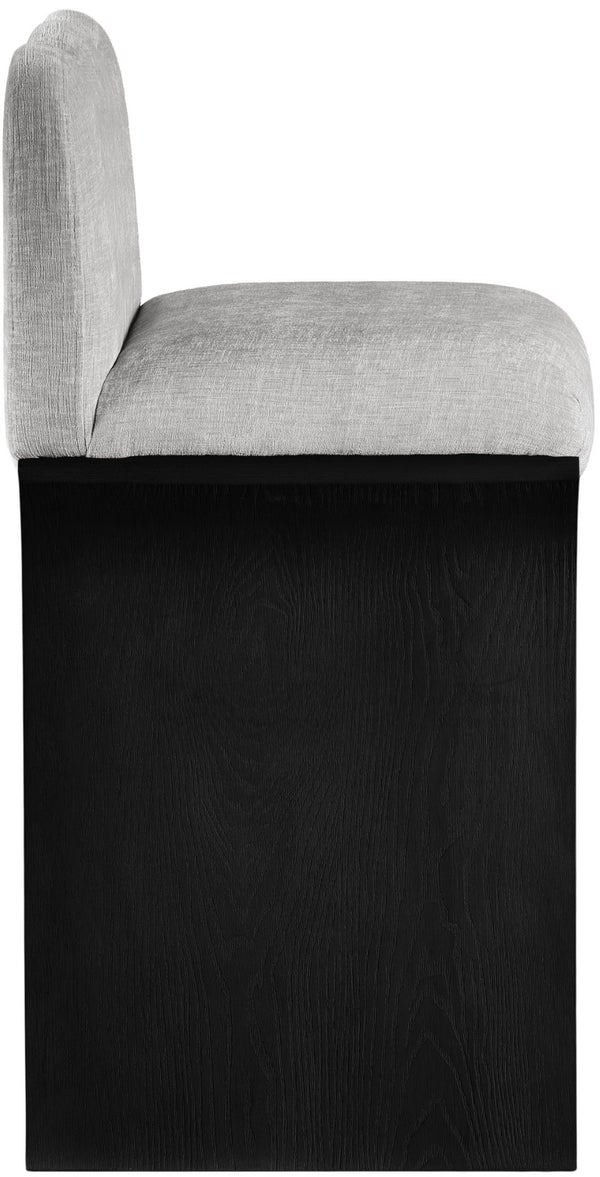 Meridian Furniture Shaw Art Deco Counter Stool with Grey Chenille Seat and Black Oak Veneer Base 11072Grey-C